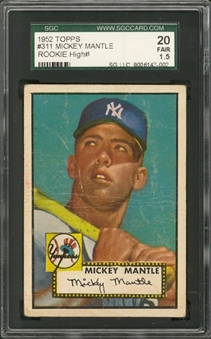 1952 Topps #311 Mickey Mantle Rookie Card – SGC 20 FR 1.5